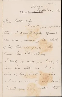 [John Biddulph Martin] autograph note signed to [Victoria Woodhull Martin, Tewkesbury, England], Easter day, 1890
