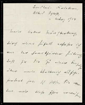 Kühnemann, Eugen, 1868-1946 autograph letter signed to Hugo Münsterberg, Breslau-Krietern, Ger., 1 March 1914