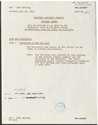 Revised Agenda for the Fifty-Eighth Meeting of the National Security Council