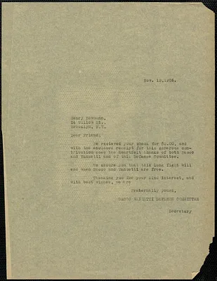 Sacco-Vanzetti Defense Committee typed letter (copy) to Henry Newmann, Boston, Mass., November 15, 1926