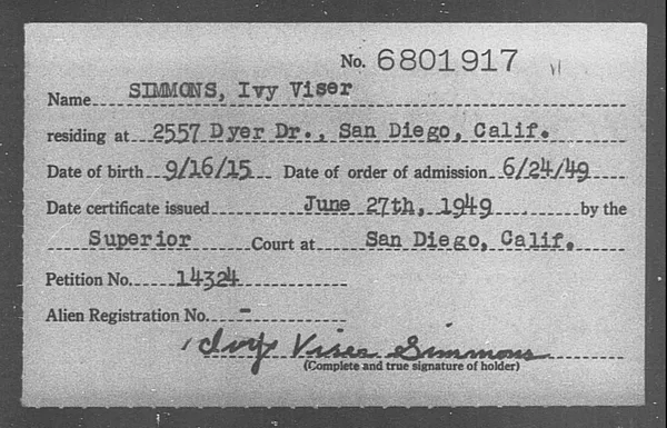 Simmons, Ivy Viser - 1949