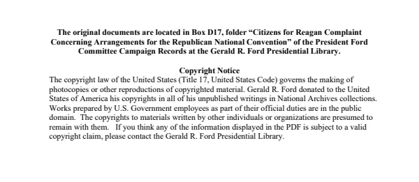 Citizens for Reagan Complaint Concerning

 


 
 Arrangements for the Republican National Convention