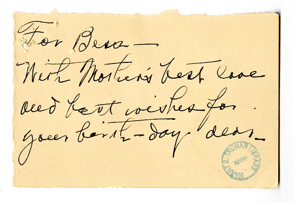 Birthday Notes from Madge Gates Wallace, David Wallace, and Marian Wallace to Bess W. Truman