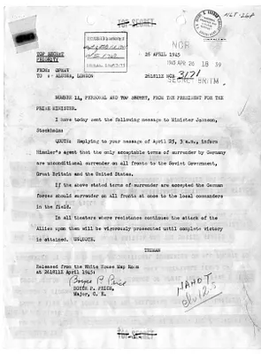 Telegram from President Harry S. Truman to Prime Minister Winston Churchill