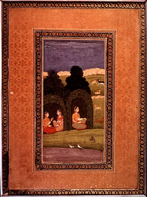 Single Leaf of Nayika and Attendants in Leafy Bowers