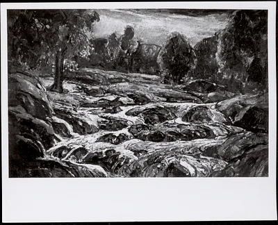 Rush of waters by W. Lester Stevens, acrylic on Masonite