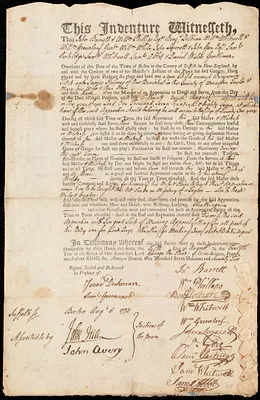 Benjamin Fitch indentured to apprentice with James Holmes of New Braintree, 5 August 1772