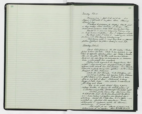 Handwritten journal entry for February 10, 1969-February 11, 1969