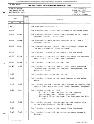 President Gerald R. Ford's Daily Diary, March 16, 1975
