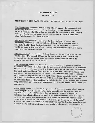 Ford Administration Minutes of the Cabinet Meeting
