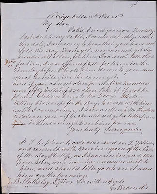 E. Brownlee, Ridgeville, S.C., autograph letter signed to Ziba B. Oakes, 11 October 1856