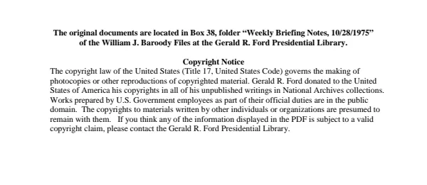 Weekly Briefing Notes, 10/28/1975