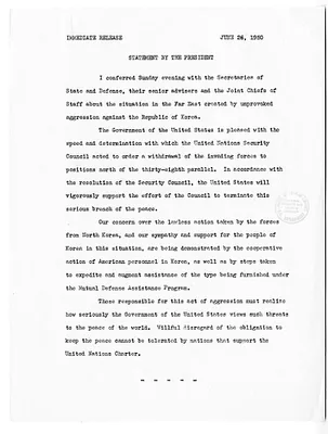 Press Release, Statement by President Harry S. Truman