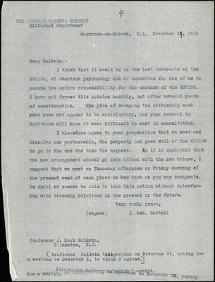 Cattell, James McKeen, 1860-1944 typed letter (copy) to J. Mark Baldwin, Garrison-on-Hudson, 26 November 1903