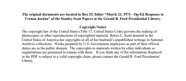 March 23, 1973 - Op-Ed Response to Vernon Jordan