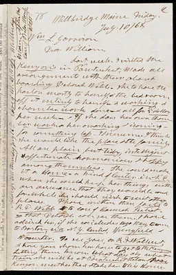 Letter from Henry Clarke Wright, Millbridge, Maine, to William Lloyd Garrison, Friday, July 10 / [18]68