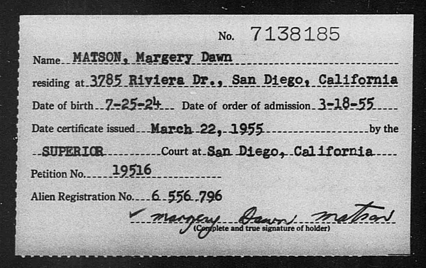 Matson, Margery Dawn - 1955