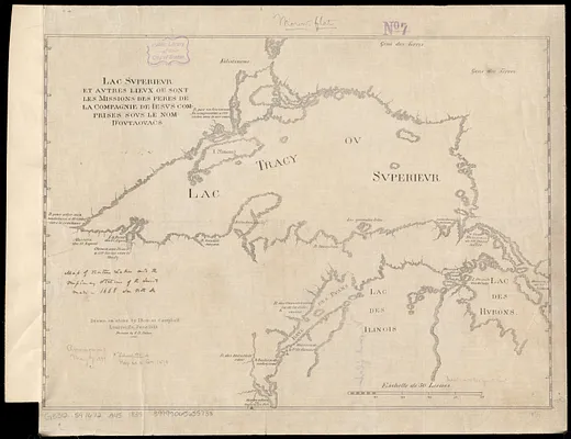 Lac Superieur et autres lieux ou sont les missions des peres de la Compagnie de Iesus comprises sous le nom d'Outaouacs
