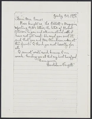 Herbert Brutus Ehrmann Papers, 1906-1970. Sacco-Vanzetti. Xerox copies of letters of Sacco and of Vanzetti to Mrs. E.G. Evans and others, 1920-1927. Box 16, Folder 24, Harvard Law School Library, Historical & Special Collections