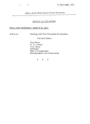Pool for Thursday, March 18, 1976 [Pool Assignments]