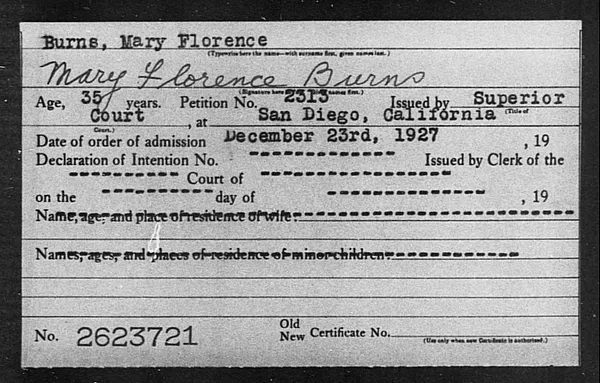 Burns, Mary Florence - 1927