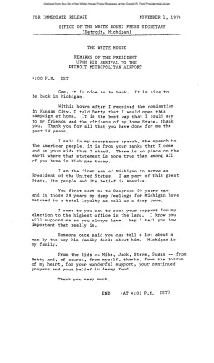 Remarks of the President Upon his Arrival to the Detroit Metropolitan Airport [Ford Speech or Statement]