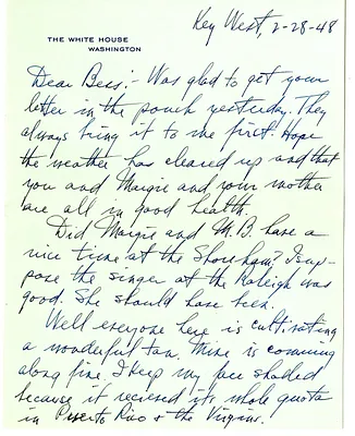 Letter from Harry S. Truman to Bess W. Truman