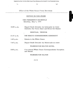 President's Schedule, Saturday, May 3, 1975