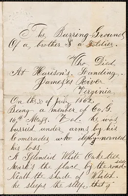 Untitled memento of brother John Jubb by William Jubb, Alexandria V.A., December 8, 1862