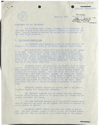 Memorandum for President Harry S. Truman