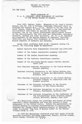Press Releases, Program for the Visit of the Prime Minister of Pakistan, with Related Material