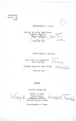 White House Luncheon and Dinner Menu