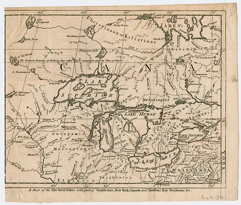 A Map of the five Great Lakes with part of Pensilvania, New York, Canada, and Hudsons Bay Territories &c