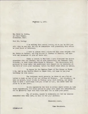 Letters Sent to Harry H. Bowing [H.H. Bowing], February 1, 1930