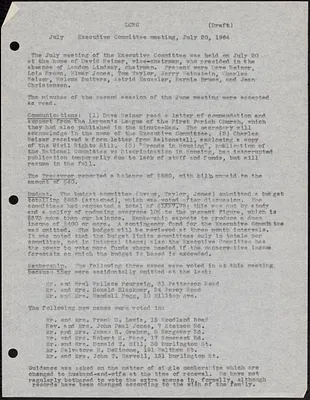 Draft of Minutes of July 1964 Executive Committee Meeting