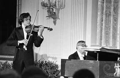 Violinist Gil Morgenstern and Accompanist David Garvey Performing in the East Room during the Entertainment Portion of a State Dinner Held in Honor of the King and Queen of Spain
