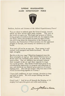 D-Day Statement to Soldiers, Sailors, and Airmen of the Allied Expeditionary Force