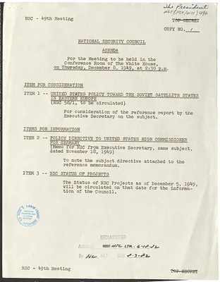 Agenda of the Forty-Ninth Meeting of the National Security Council