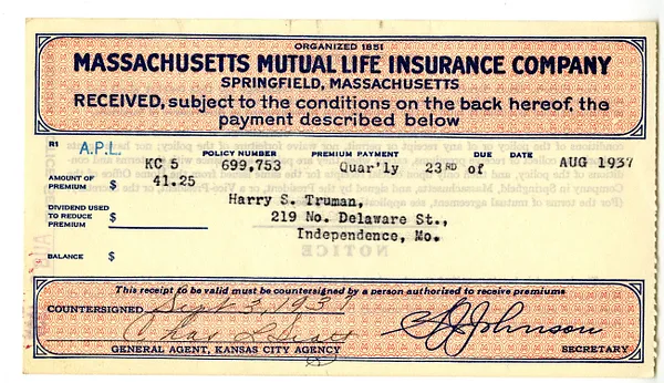 Premium Receipt, Massachusetts Mutual Life Insurance Company