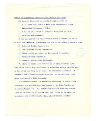 Summary of Information Provided by the Commerce Department