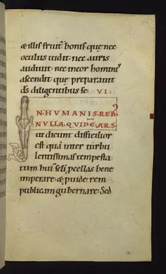 Unfinished inhabited initial I with dragon