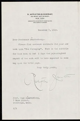 Jewett, Rutger B. autograph letter signed to Hugo Münsterberg, New York, 7 December 1915