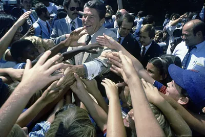 Ronald Reagan Shaking Hands with Supporters on a Campaign Stop in Indiana