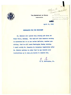 Memorandum from Secretary of State Edward Stettinius to President Harry S. Truman
