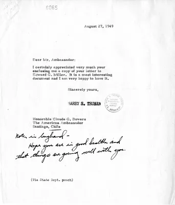 Correspondence Between President Harry S. Truman and Ambassador Claude Bowers, with Attachment