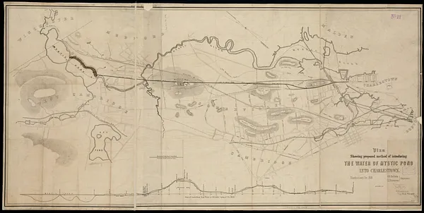 Plan showing proposed method of introducing the water of Mystic Pond into Charlestown