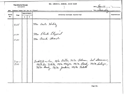 Lady Bird Johnson's Daily Diary Entry, 12/10/1963