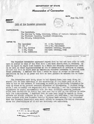 Memorandum of Conversation with Secretary of State Dean Acheson, the Ambassador of Yugoslavia, and Charles W. Yost