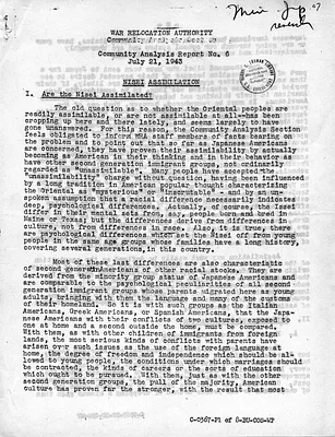 Community Analysis Report No. 6: Nisei Assimilation