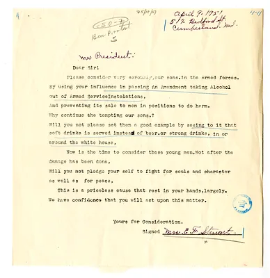Letter from Mrs. E. F. Stewart to President Harry S. Truman